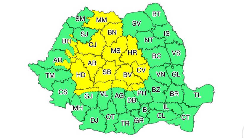 Vâlcea intră sub incidența codului galben de ploi