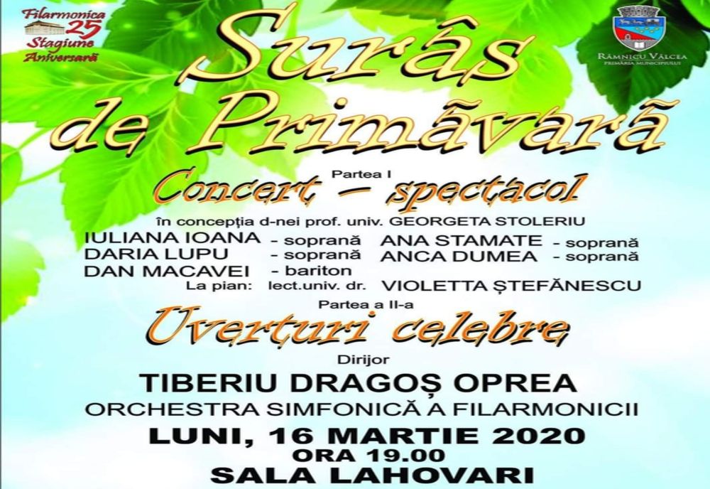 Concert pe 16 martie la Filarmonica Vâlceană
