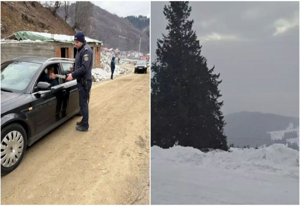 Mare atenție, șoferi. Drumul care duce către Vârful lui Roman, în zona montană a localităţii Horezu, închis din cauza viscolului