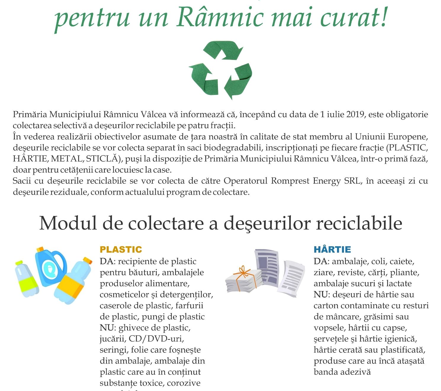 flyer colectare reciclabile