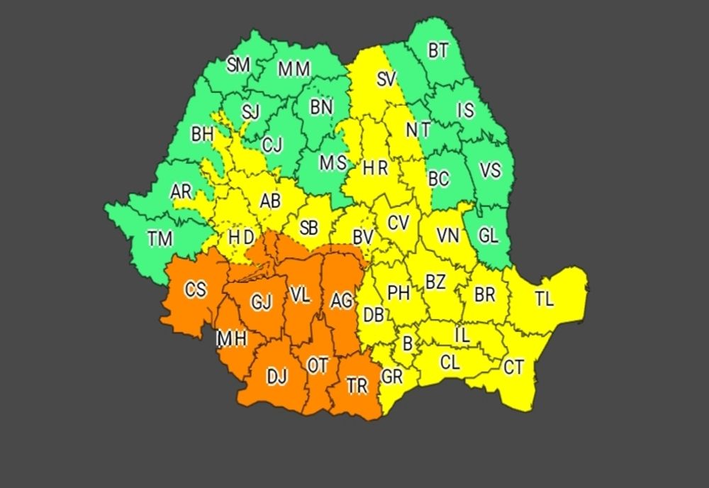 Cod portocaliu de ninsori abundente în județul Vâlcea
