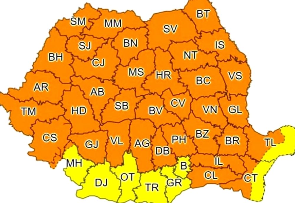 România, sub incidența codului portocaliu de ploi, grindină și vijelii, la această oră