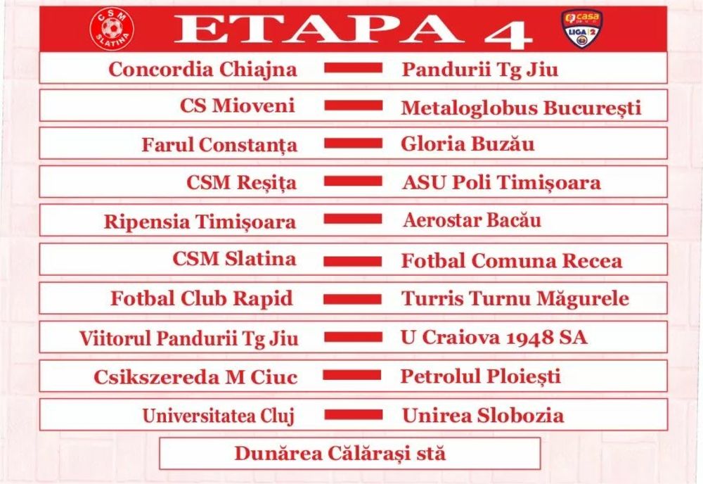 Fotbal. Runda a 4-a, Liga 2. Programul din acest weekend