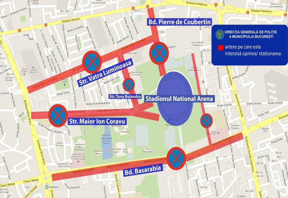 Restricții de circulație auto pe mai multe străzi din zona Arenei Naționale