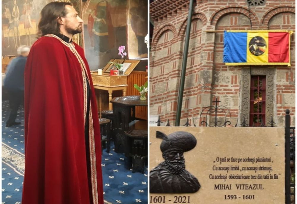 Mihai Viteazul omagiat de Arhiepiscopul Râmnicului în biserica pe care a Domnitorul a construit- o. Filmările pentru producția "Mihai Viteazul" au avut loc aici în luna mai